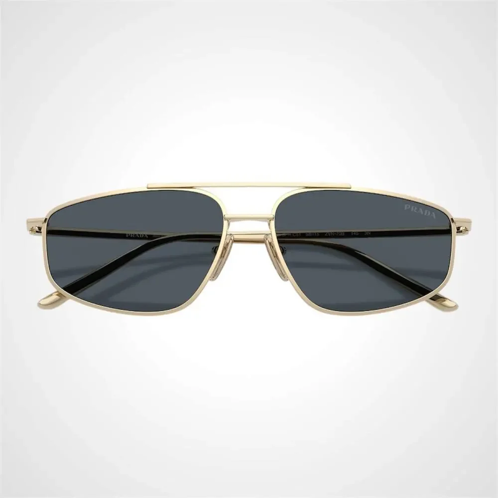 New PRADA Sunglasses Gold Metal Pillow Square Grey Lens 58-15-145mm